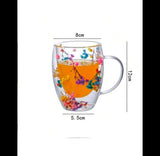 Double Glass Artificial Flowers Transparent Coffee Mug - 350ml